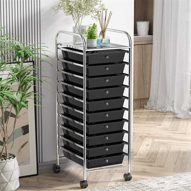 10-Drawer Rolling Storage Cart, Utility Cart with Drawers & Lockable Wheels, Mobile Art Craft Drawer Cart for Home Office, School