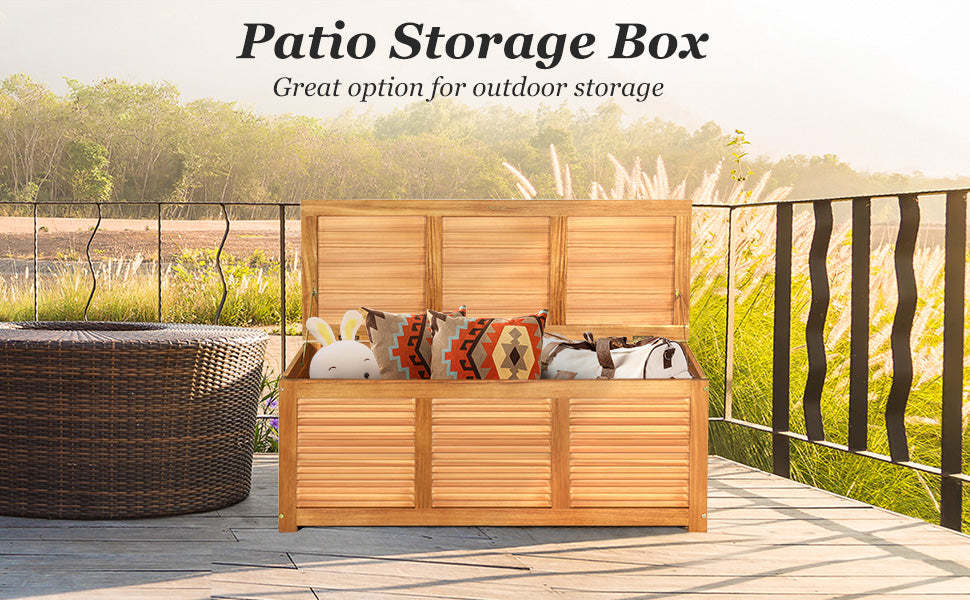 47 Gallon Acacia Wood Deck Box Outdoor Storage Bench for Garden Backyard