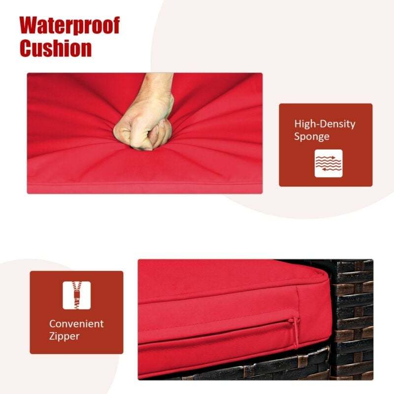 3 Piece Outdoor PE Rattan Furniture Set Wicker Patio Conversation Set with Cushioned Chairs, Tempered Glass Storage Coffee Table