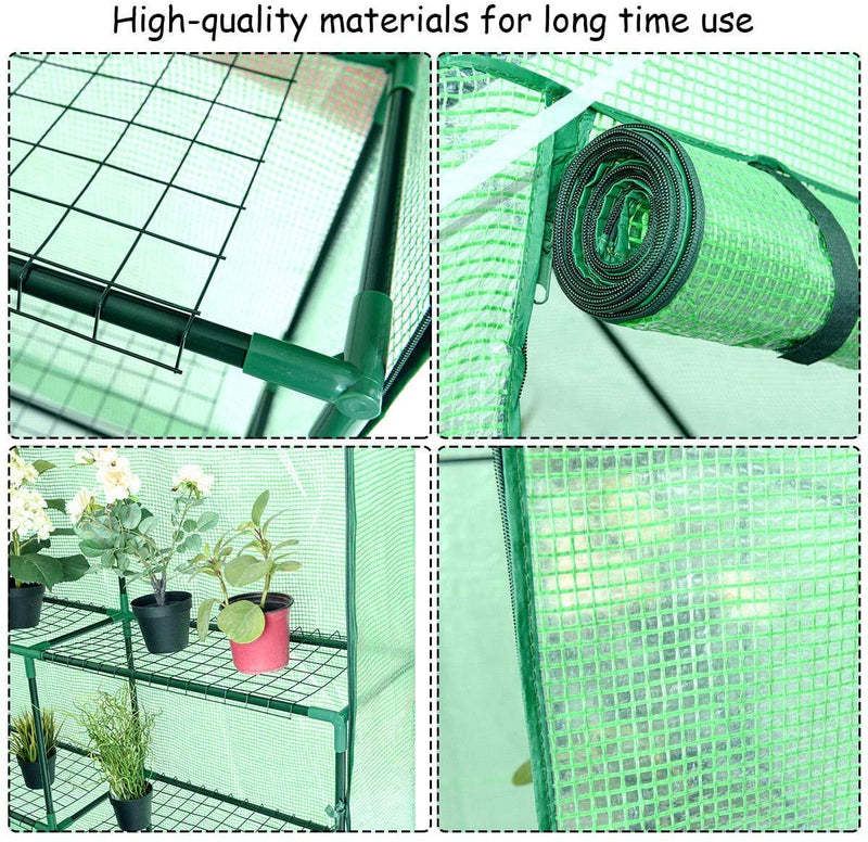 2 Tier 8 Shelves Mini Walk-in Plant Greenhouse for Outdoor Garden