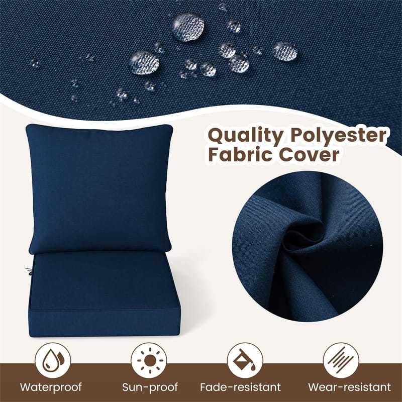Deep Seat & Back Cushion Set with Rope Ties, Waterproof 6" Thick Indoor/Outdoor Chair Pads for Patio Furniture & Poolside