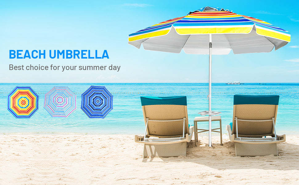 7.2 FT Portable Outdoor Beach Umbrella with Sand Anchor and Tilted Pole