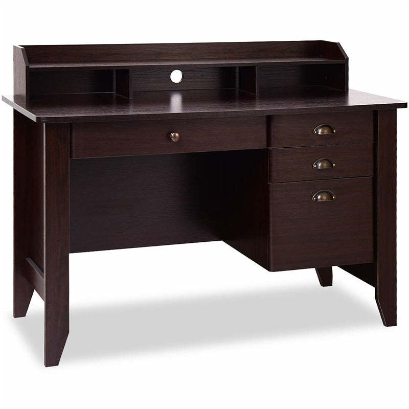 48" Wood Computer Desk with Hutch, 4 Storage Drawers & Shelves, Wooden Executive Desk for Home Office, Study Writing Desk for PC Laptop