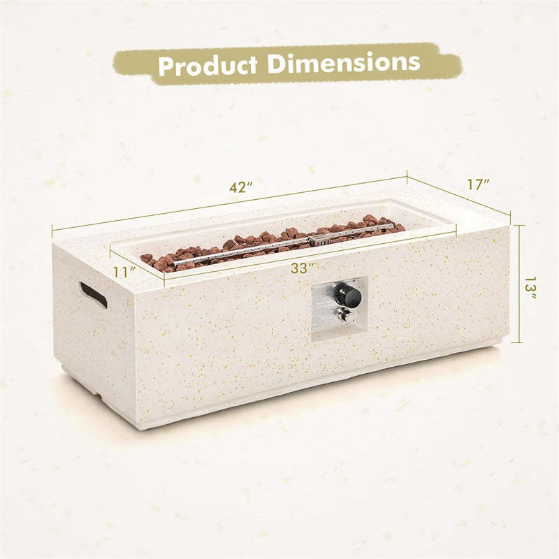 42" Terrazzo Fire Pit Table, 50,000 BTU Rectangle Outdoor Propane Gas Fire Pit with Stainless Steel Burner, PVC Cover, Auto-Ignition, CSA Certified
