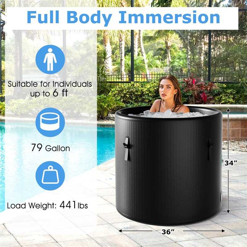 79 Gal Ice Bath Tub, Portable Inflatable Cold Plunge Tub with Lid, Pump, Backpack, Water Chiller Compatible for Athletes, Indoor/Outdoor Recovery
