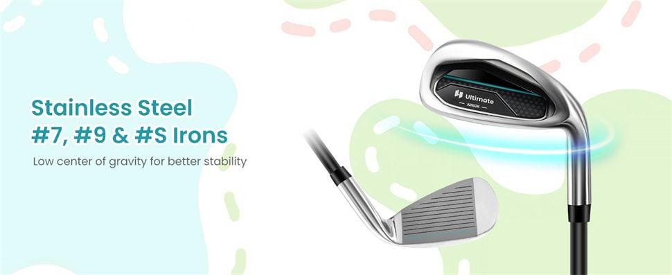 7 Pieces Junior Golf Club Set for Kids Ages 11-13 Right Hand, Children Golf Complete Set with #1 Driver, Head Cover & Stand Bag with Rain Hood