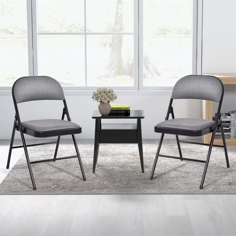 4-Pack Folding Chairs Home Office Chairs with Padded Seat, Metal Frame Fabric Dining Chairs Set of 4 Outdoor Indoor Upholstered Restaurant Chairs
