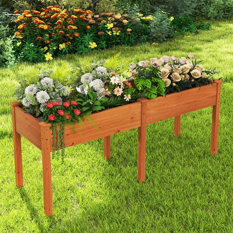 Wood Raised Garden Bed with Legs, Divider Panel & Drainage Holes, 73"x23"x30" Elevated Planter Box for Vegetables, Fruits, Flowers, Herbs