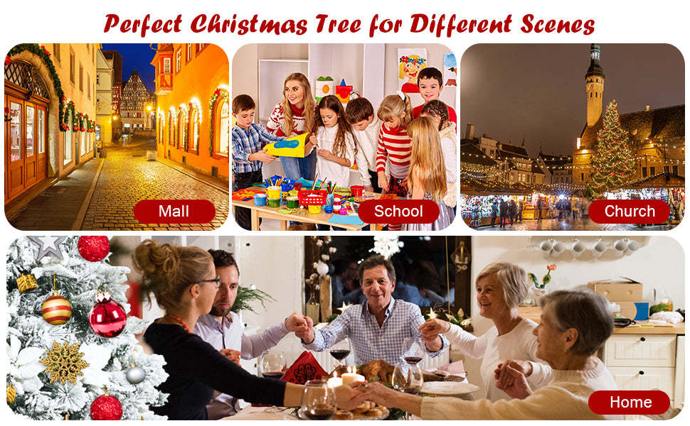 8ft Snow Flocked Hinged Artificial Christmas Tree with Berries and Poinsettia Flowers