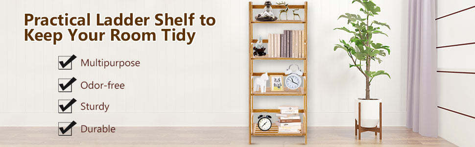 4 Tier Ladder Shelf Bamboo Plant Stand Flower Pots Rack Display Holder