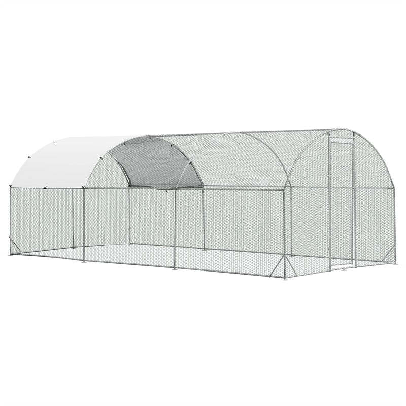 19ft Large Metal Chicken Coop, Galvanized Walk-in Poultry Cage with PE Cover, Dome Shaped Chicken Run House Rabbit Hutch for Outdoor Backyard Farm Use