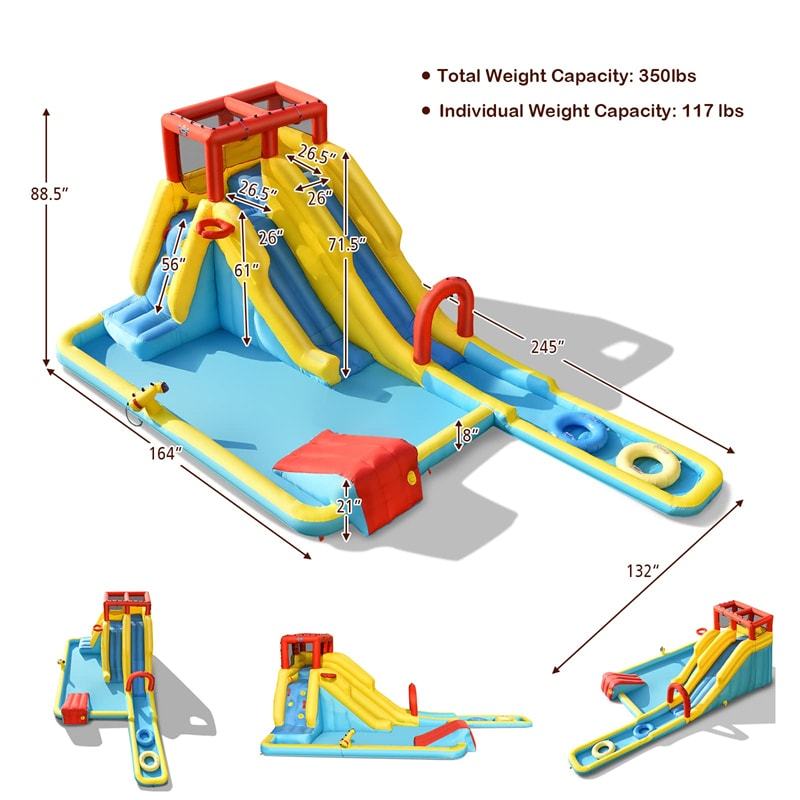 7-in-1 Inflatable Water Slide Mega Double Long Slide Waterslide Park Bounce House with Climbing Wall, Large Splash Pool without Blower