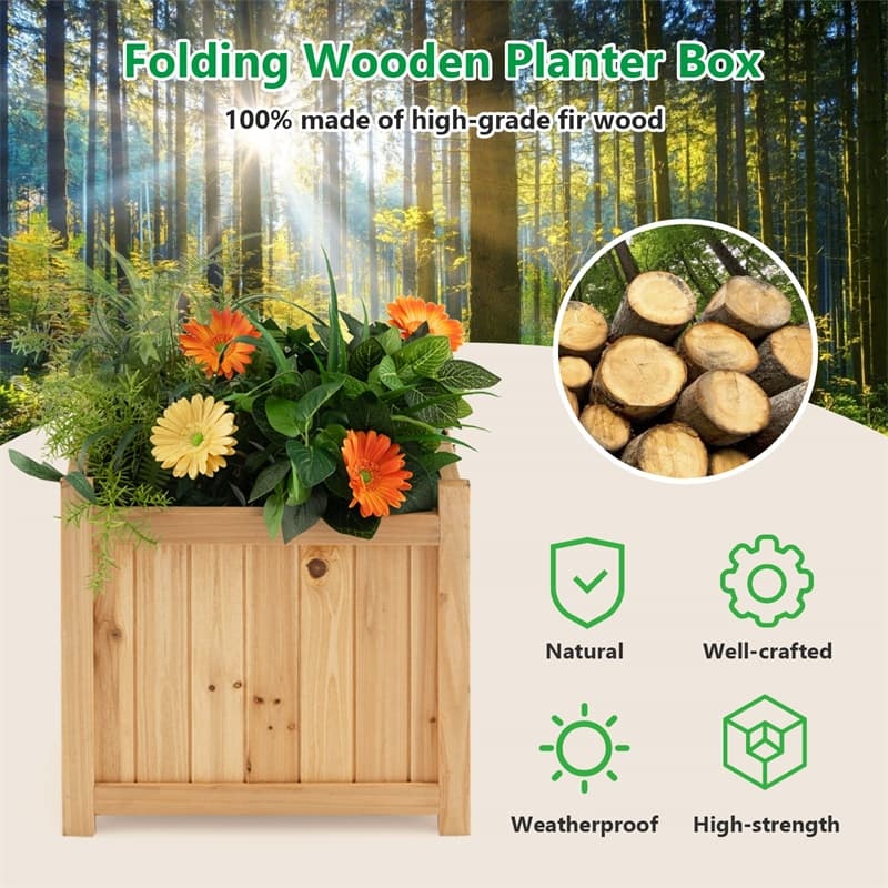 Wooden Raised Garden Bed Outdoor Foldable Square Planter Box with Removable Bottom & Drainage System, Raised Planter Bed for Flowers Fruits Herbs