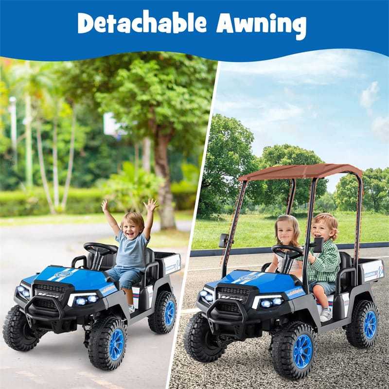 24V Kids Golf Cart, 4WD 2-Seater Electric Ride-On Car with Sun Shade, Storage Trunk, Remote Control & LED Lights for Boys & Girls Ages 3+