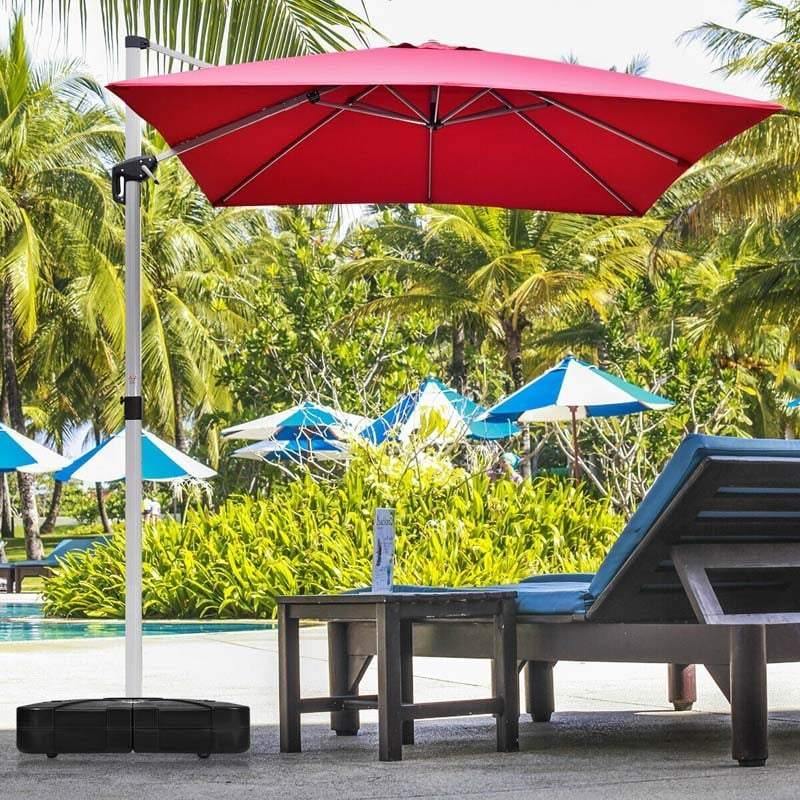 Cantilever Offset Patio Umbrella Base, 260lbs Sand Water Filled Umbrella Weight Stand with 4 Adjustable Wheels, Crossbar & Heavy Duty PE Frame