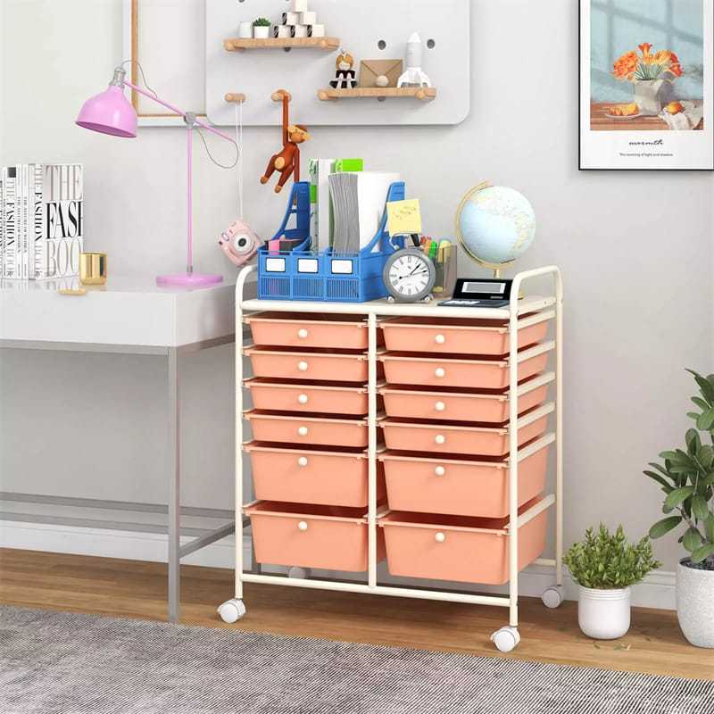 12-Drawer Rolling Storage Cart, Multipurpose Organizer Cart with Lockable Casters, Mobile Utility Cart for School Office Beauty Salon