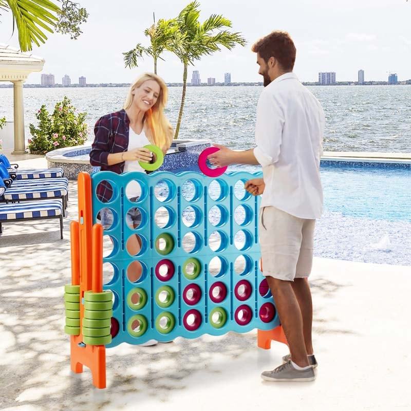 Jumbo 4-to-Score Giant Game Set, 3.5FT Tall Giant 4-in-A-Row with 42 Jumbo Rings & Quick-Release Slider for Kids & Adults, Holiday Party, Family Game