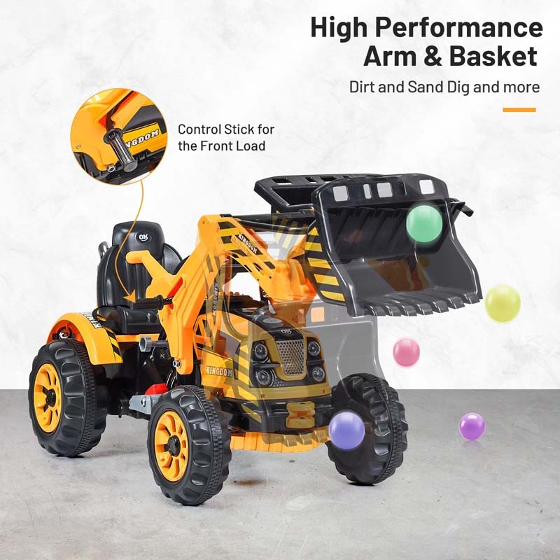 12V Kids Ride-On Excavator Truck, Battery-Powered Construction Vehicle with Front Loader Shovel, Ride-On Digger Toy for Boys Girls Ages 3-8