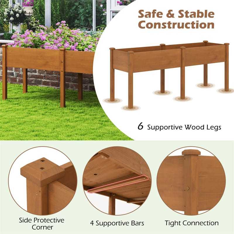 Wood Raised Garden Bed with 6 Legs, Divider Panel & Drainage, Elevated Planter Box for Vegetables, Flowers, 73x23x30 Inch