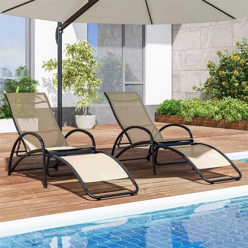 2-in-1 Outdoor Rocking Chair, Convertible Patio Lounge Chair with 4-Position Adjustable Backrest, Curved Armrests & Aluminum Frame for Poolside, Porch