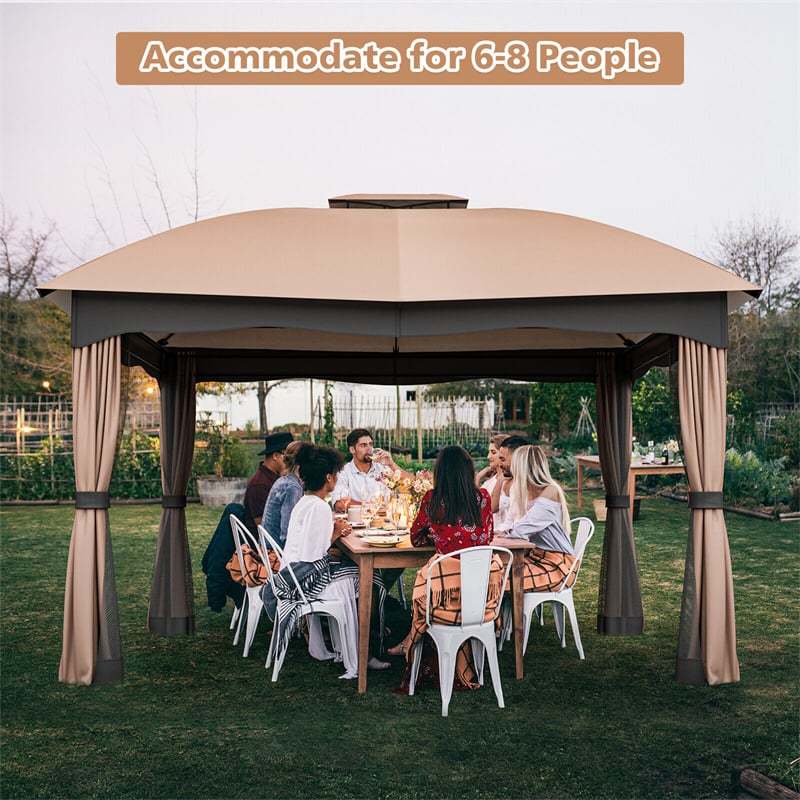 2 x 10FT Heavy Duty Steel Patio Gazebo, Double Vented Outdoor Canopy with Mesh Screen Netting & Zippered Privacy Curtains for Deck Garden Yard