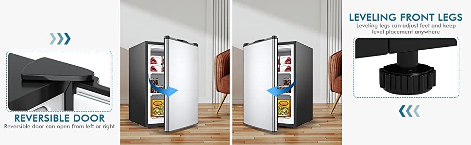 3 Cubic Feet Compact Upright Freezer with Reversible Stainless Steel Door for Home Office Apartment