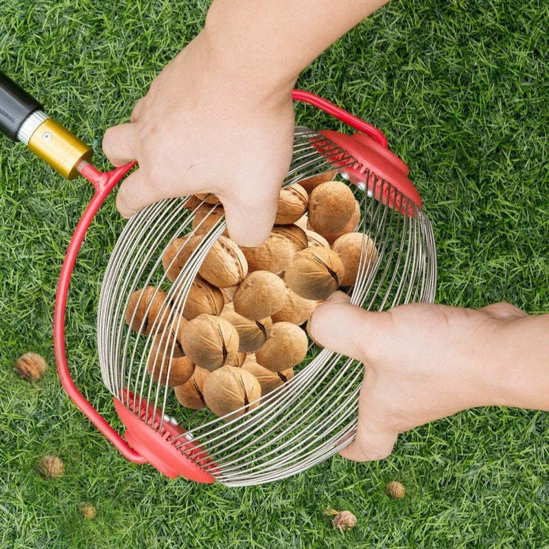 Medium Rolling Nut Gatherer, Stainless Steel Fruit & Ball Picker for Nuts, Balls & Objects 1" to 3" in Size, Garden Weasel Collector