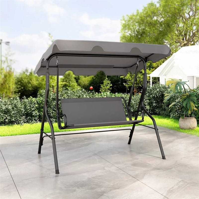 3-Seat Patio Swing with Adjustable Canopy & Removable Cushion, Powder-Coated Steel Frame Outdoor Porch Swing for Backyard, Garden, Balcony