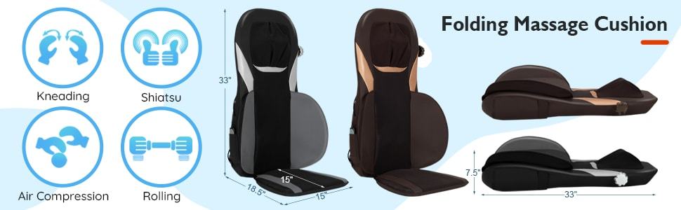 Shiatsu Back MassagerHeight Adjustment Massage Seat Cushion Massage Chair Pad with Heat, Kneading, Rolling & 8 Flexible Nodes