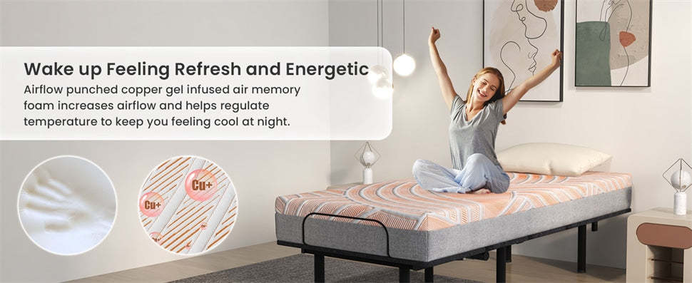 8" Twin XL Adjustable Bed Mattress Gel Infused Memory Foam Mattress with Jacquard Cover, 3D CNC Cutting & Bamboo Charcoal Memory Foam