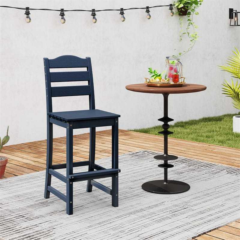 Outdoor HDPE Bar Stool, 30" Tall All Weather Patio Bar Chair with Backrest & Footrest for Garden, Backyard, Easy Maintenance