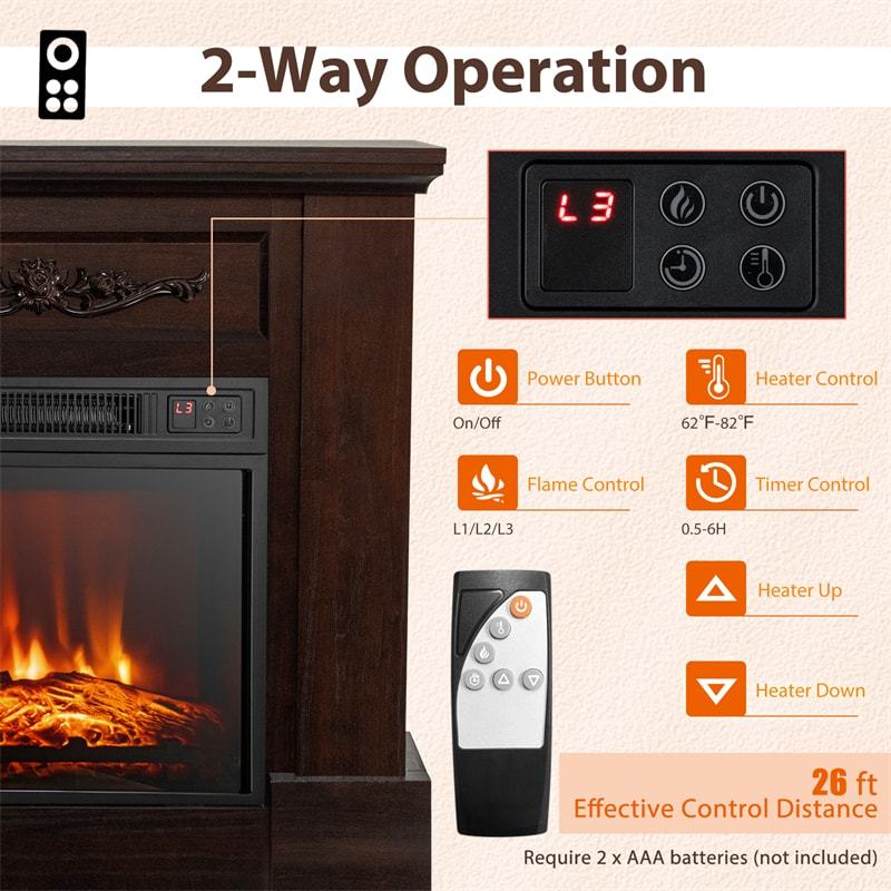 32" Electric Fireplace with Mantel, 1400W Freestanding Wood Mantel Heater with 3D Flame Effect, Remote, Thermostat, 6H Timer, CSA Certified