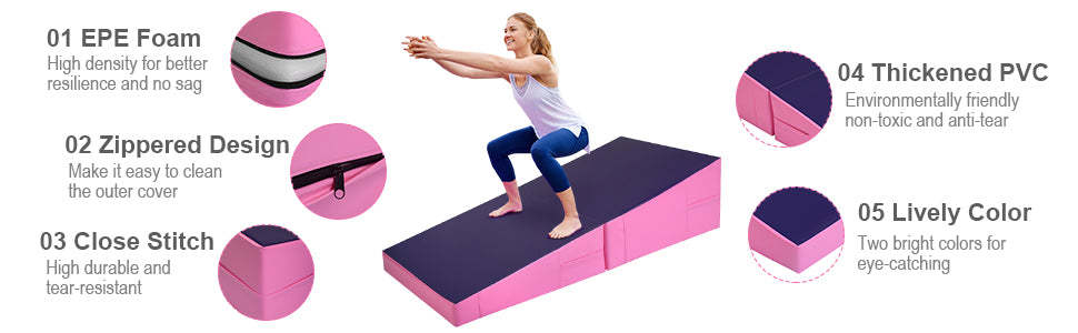 Tumbling Mat Folding Gymnastics Wedge Mat Incline Cheese Mat for Home Exercise Kids Play