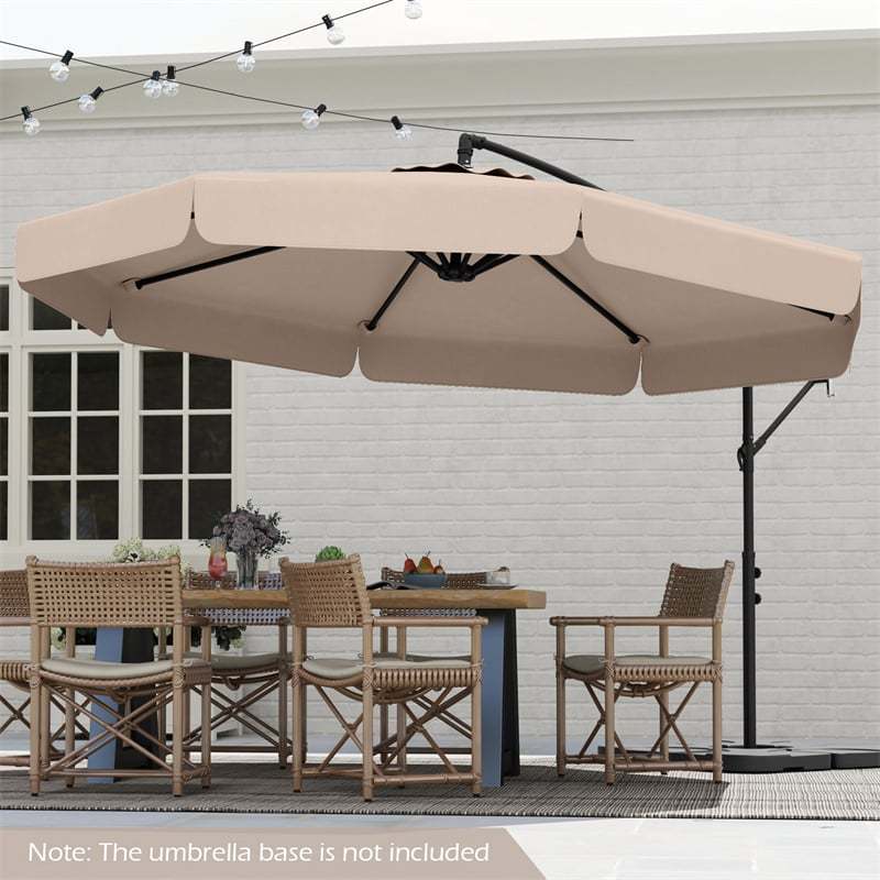 10FT Offset Cantilever Umbrella with Cover, Tilt Adjustment & Crank, 8-Rib Heavy-Duty Vented Ruffled Patio Umbrella for Poolside/Garden/Deck