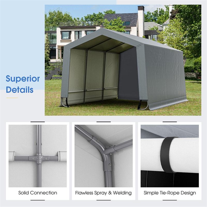 10' x 20' Heavy-Duty Outdoor Carport Car Canopy Shelter Portable Metal Garage with 2 Removable Doors