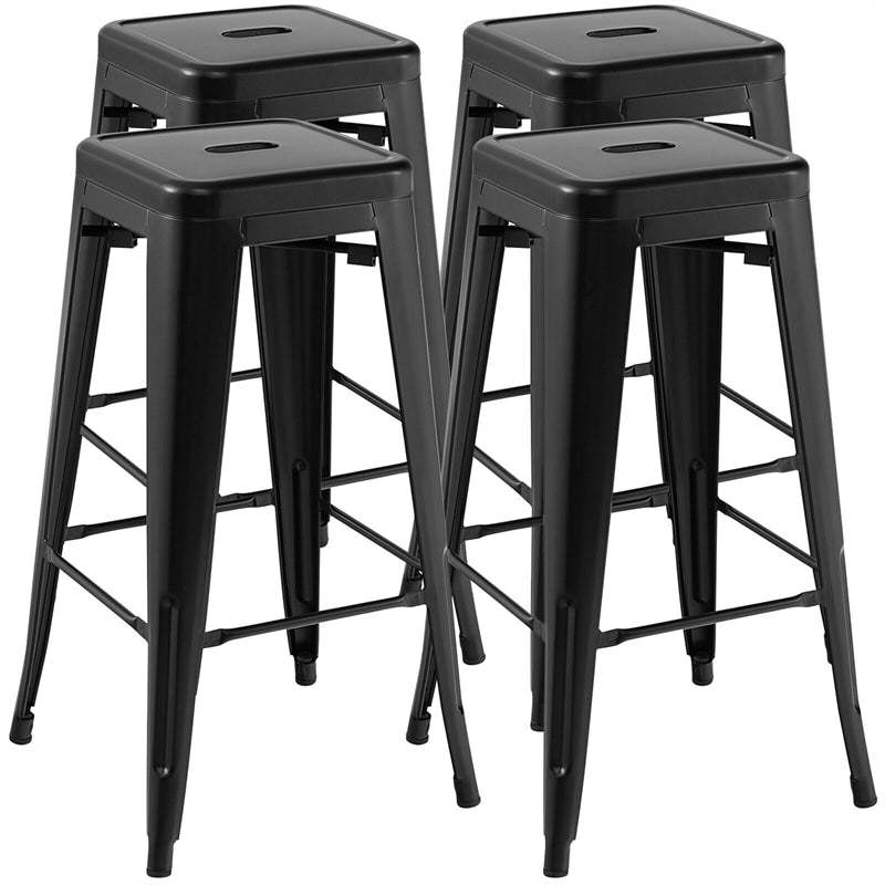 Stackable Backless Metal Bar Stools Set of 4 30” Bar Height Stools with Rubber Footpads & Handling Hole for Kitchen Dining Room