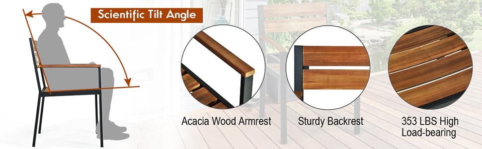 7 Piece Outdoor Patio Dining Table Set with 6 Acacia Wood Armchairs & Umbrella Hole