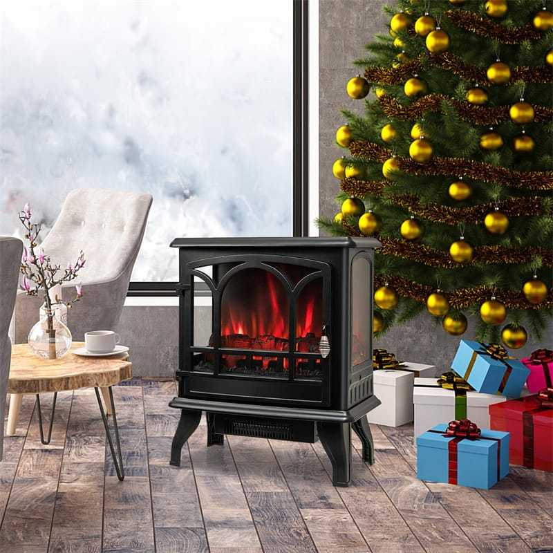 23" Electric Fireplace Stove, 1400W Freestanding 3-Sided Fireplace Heater with 3-Level Dimmable Flame, Remote Control, 6H Timer & Overheat Protection
