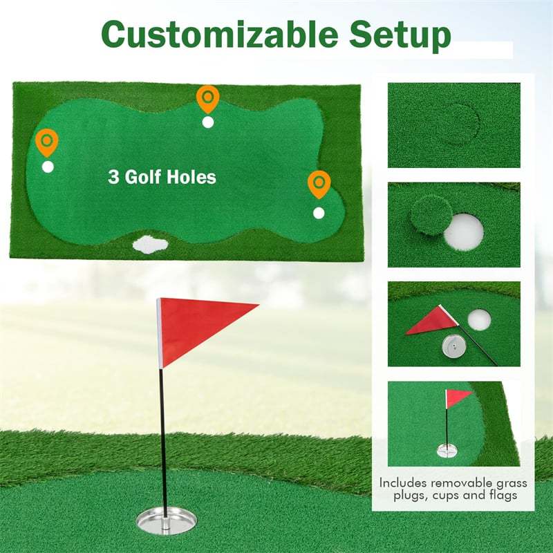 10 x 5FT Golf Putting Green, Large Professional Putting Mat with Artificial Grass Turf, 3 Holes & Flags, Golf Training Aid for Indoor Outdoor Practice