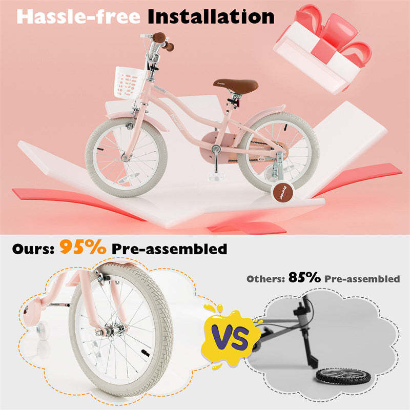 16" Kids Bike, Toddler Bicycle with Training Wheels, Adjustable Seat & Removable Basket, Boys Girls Bike for 3-8 Years Old