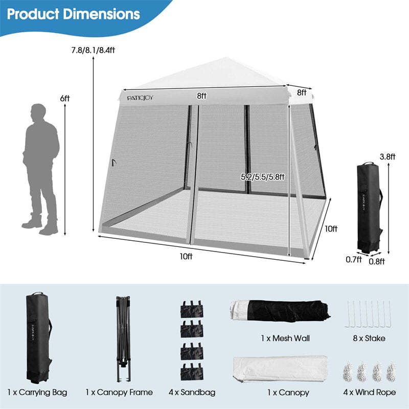 10x10FT Slant Leg Pop-Up Canopy with Mesh Sidewalls & Roller Bag, Foldable Outdoor Instant Setup Canopy Tent for Patio, Camping, Beach Events