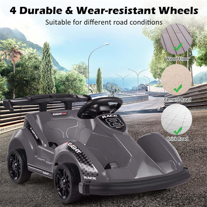 6V Kids Racer Go Kart, Electric Go Kart with Remote Control, 4 Wheels, Safety Belt, Music & USB Port, Battery Powered Ride-On Toy for Ages 3-8