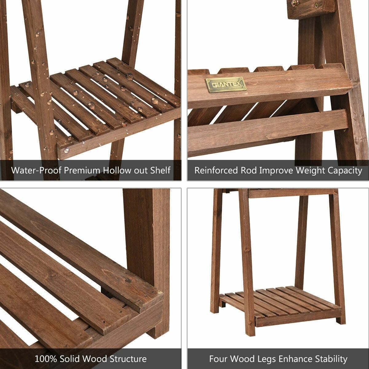 4 Tier Folding Wooden Garden Plant Stand Flower Pot Holder