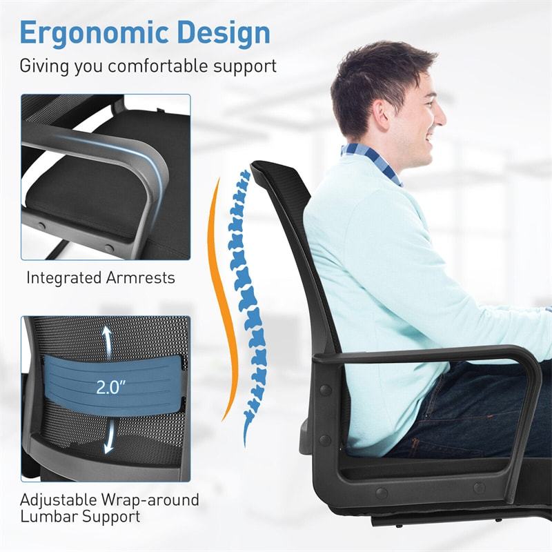 Mesh Back Office Guest Chairs Set of 2 Conference Room Chairs with Adjustable Lumbar Support & Upholstered Seat