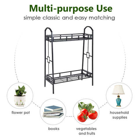 2 Tier Outdoor Metal Plant Stand Flower Pot Rack Display Holder