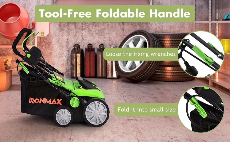 15" 13Amp Corded Scarifier 2-in-1 Electric Lawn Dethatcher with 4 Cutting Heights, 13.5 Gallon Collection Bag  & 2 Removable Blades