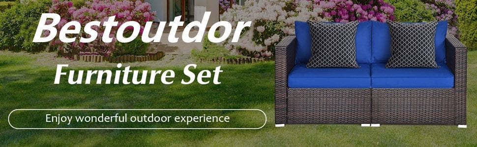 2 PCS Patio Rattan Sectional Corner Sofa Furniture Set Wicker Outdoor Loveseat with Cushions for Balcony Poolside Deck