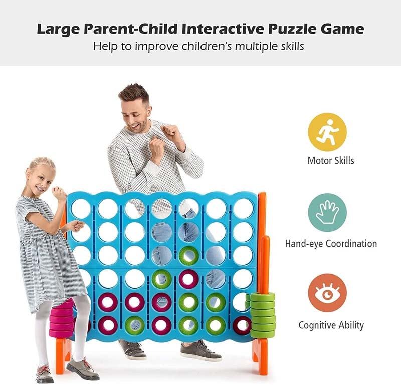 Jumbo 4-to-Score Giant Game Set, 3.5FT Tall Giant 4-in-A-Row with 42 Jumbo Rings & Quick-Release Slider for Kids & Adults, Holiday Party, Family Game