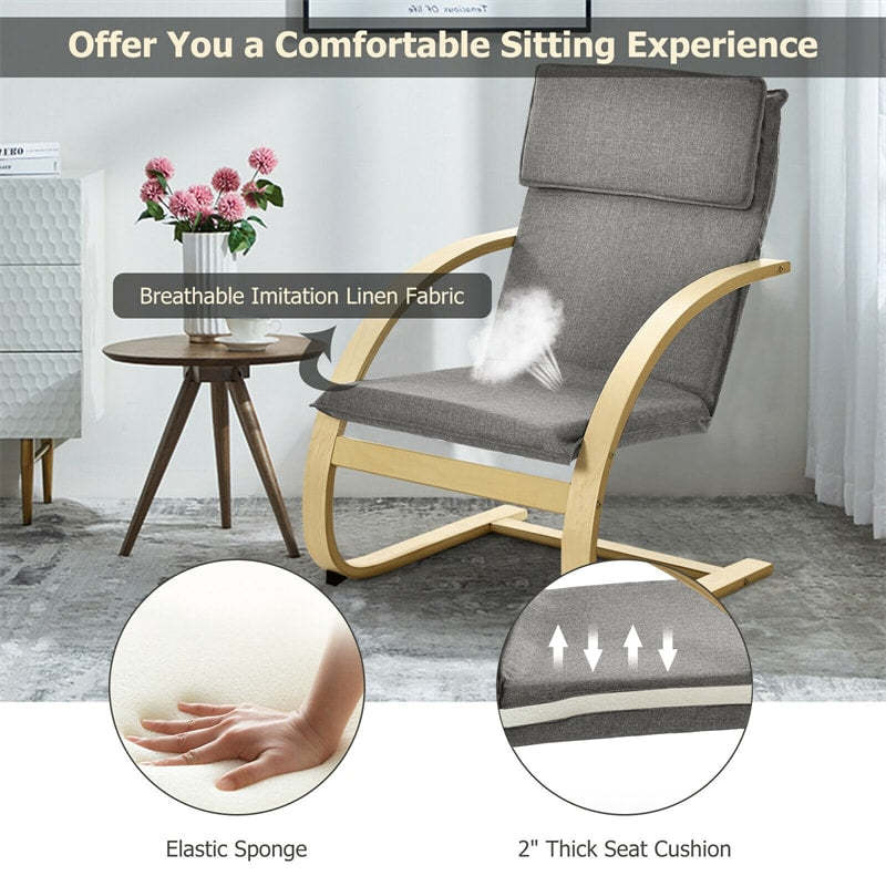 Modern Bentwood Armchair with Removable Linen Fabric Cushion & Stable Curved Leg, Leisure Accent Chair for Living Room, Bedroom, Balcony, Office