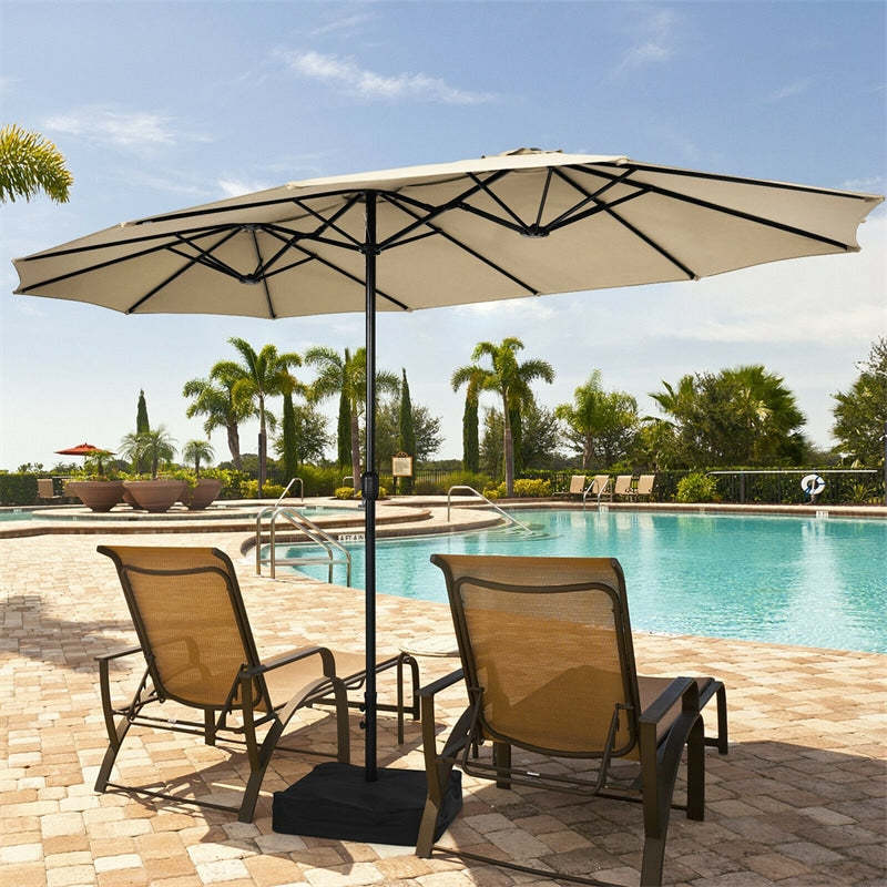15FT Double-Sided Patio Umbrella with Base, Crank Handle & Air Vent, Extra Large Outdoor Market Umbrella for Poolside, Garden, Backyard